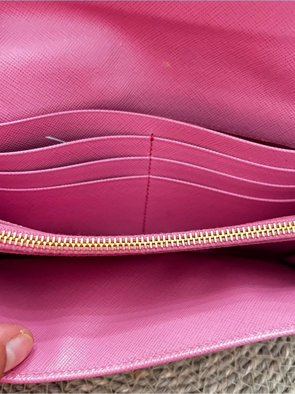 Prada Pink Saffiano Leather Wallet with Gold Lock